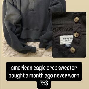 American Eagle Outfitters Charcoal Buttoned Crop Sweater